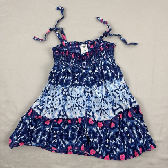 OshKosh B'gosh Other - OSHKOSH BGOSH Toddlers‎ Sundress Smocked Navy/Pink flowers - 18M